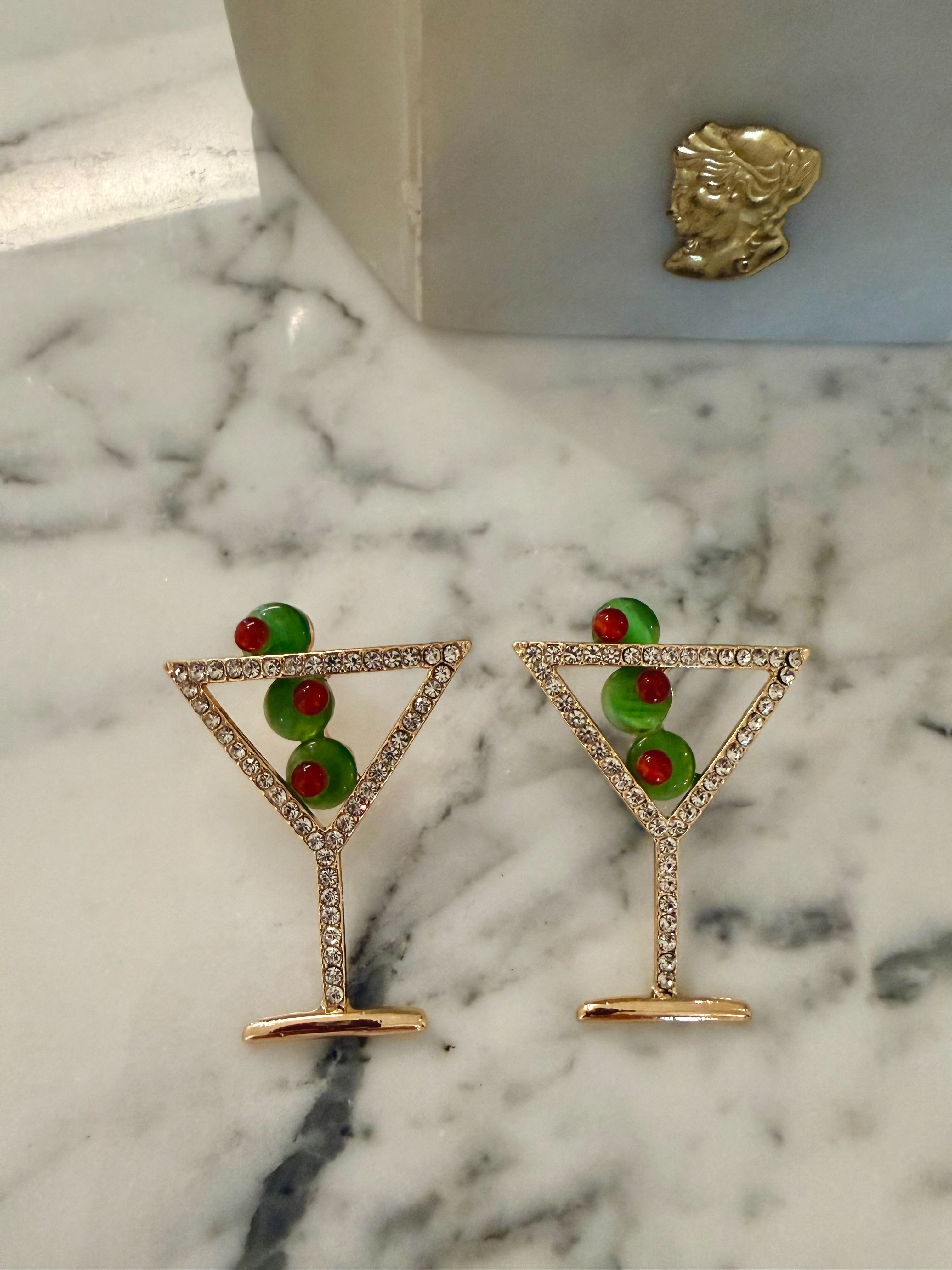 Gold橄欖馬丁尼鑽寶石耳環