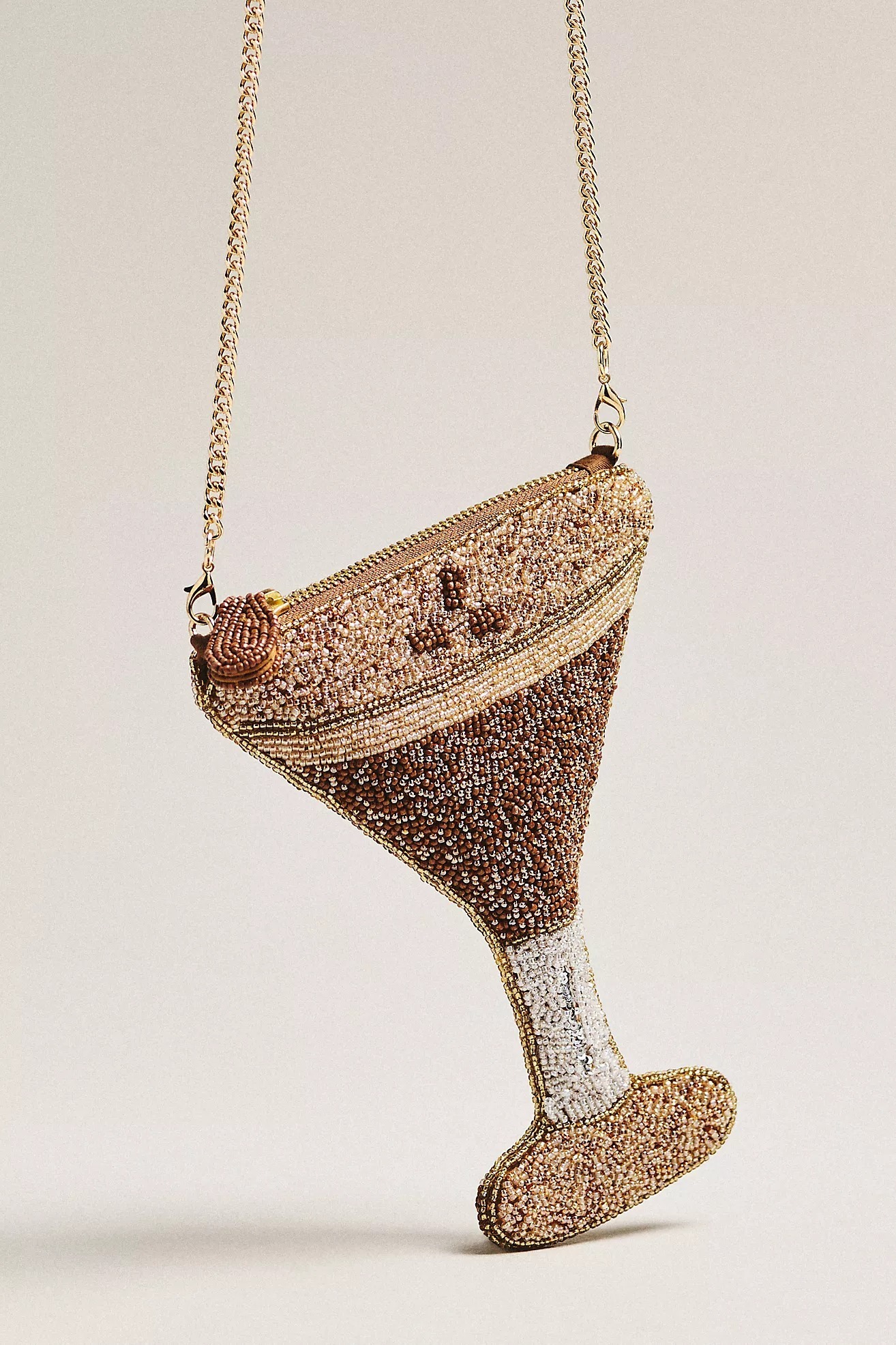 Espresso義式咖啡色手工縫珠酒杯錬條包包