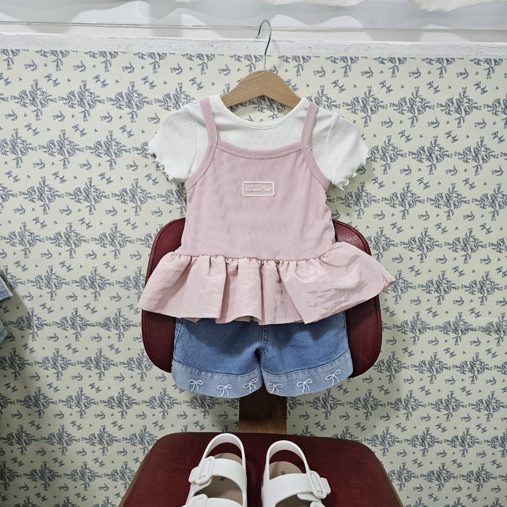 正韓夏 1stblue 刺繡蝴蝶結牛仔短褲