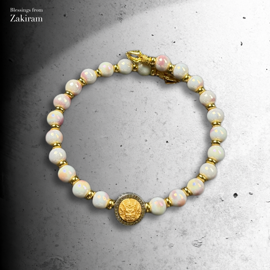 黃財神 櫻花粉 1350度窯燒瓷珠手串