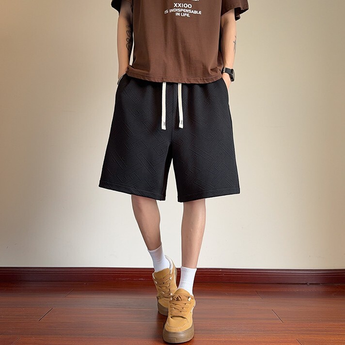 寬鬆立體花紋棉短褲 HK26259
