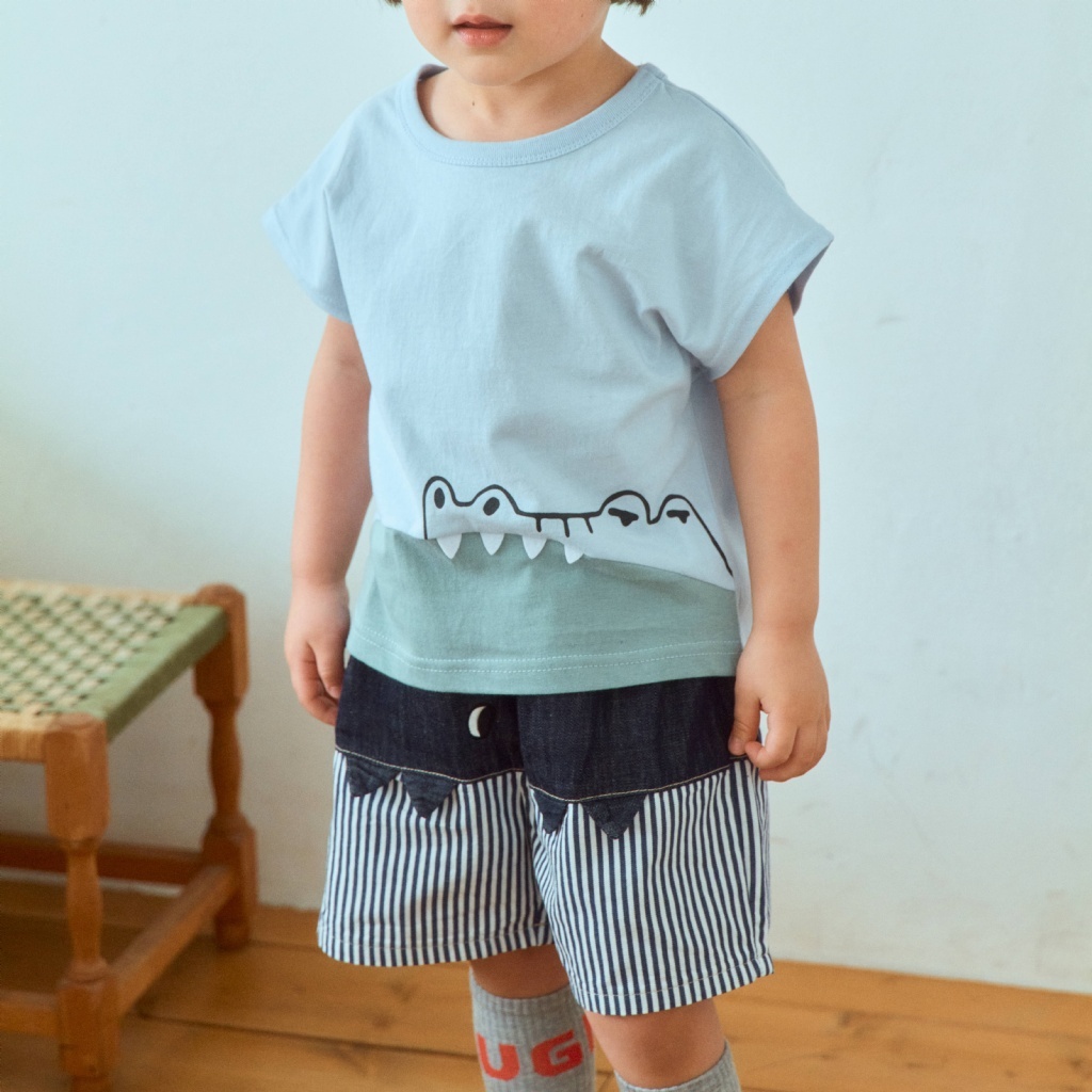 正韓夏 1stblue 拼接直條恐龍短褲