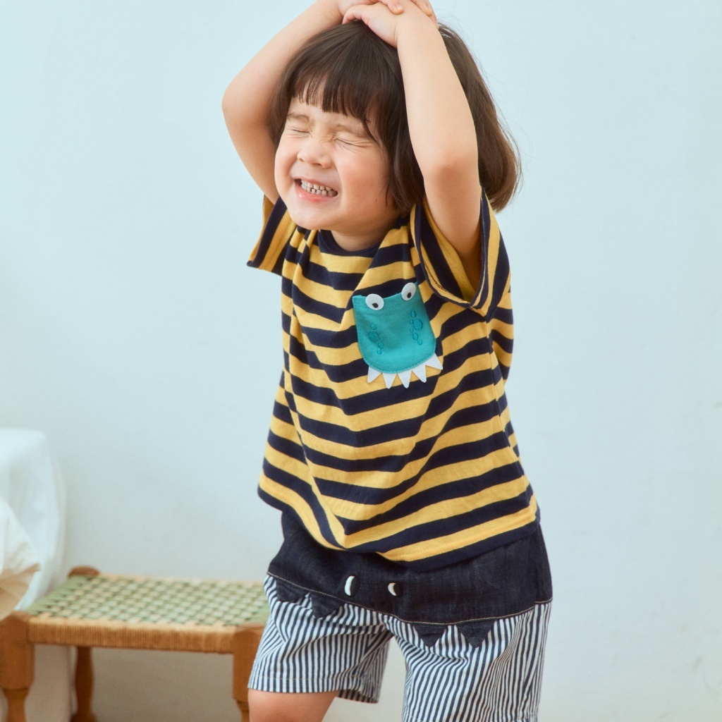 正韓夏 1stblue 拼接直條恐龍短褲