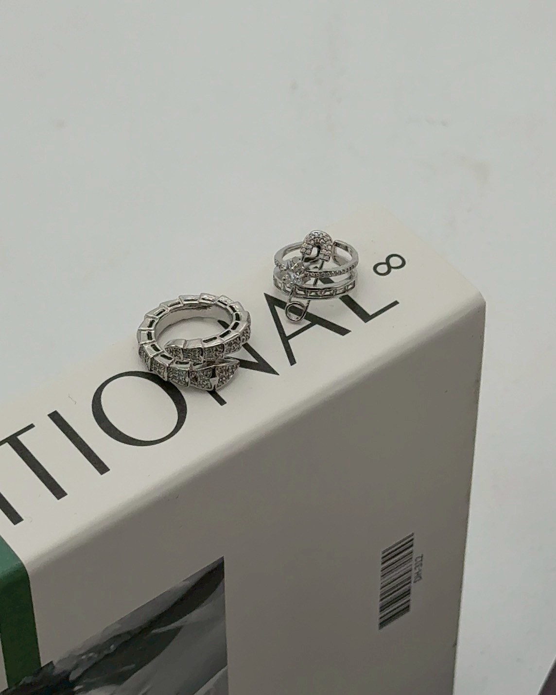 極繁主義 星星迴紋針+滿鑽蛇形 開口戒