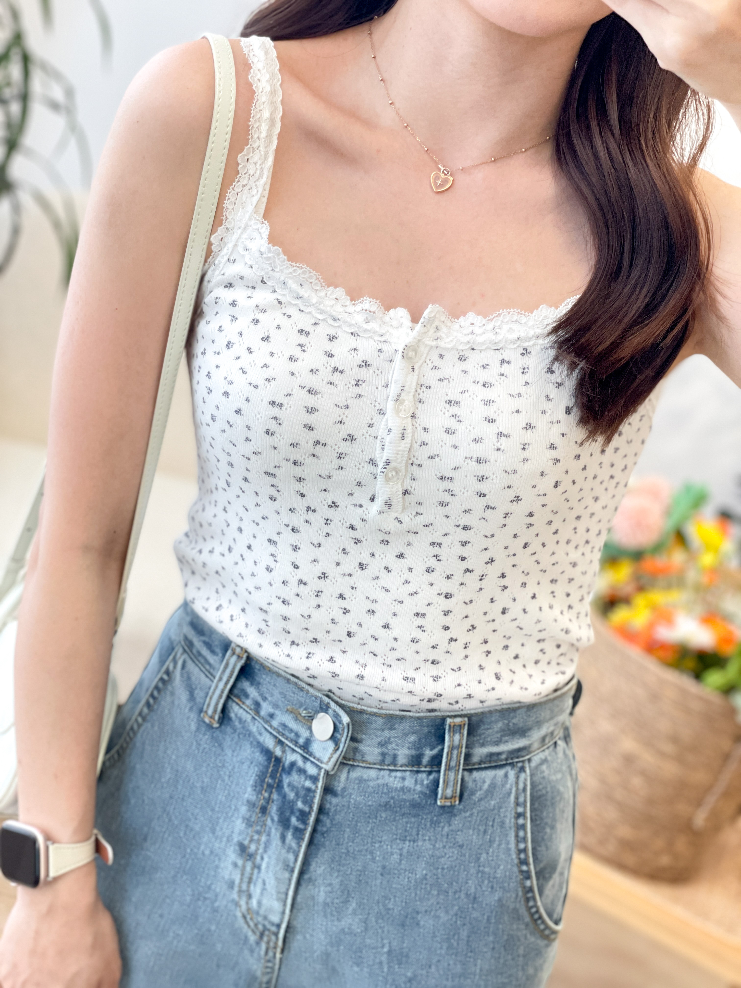 T1487 Jane Floral Print Lace Camisole