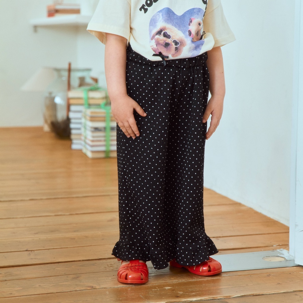 正韓夏 1stblue 兩色點點花邊寬褲