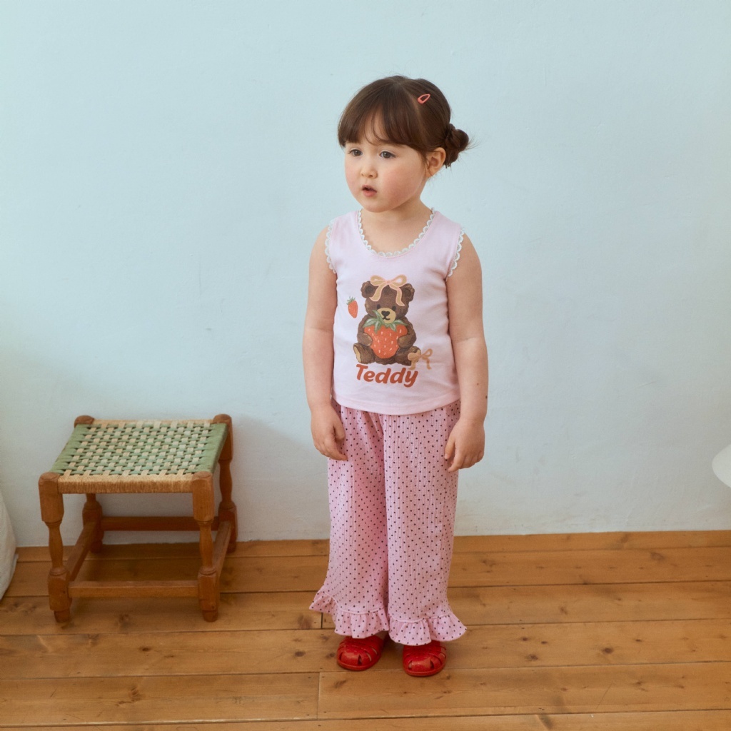 正韓夏 1stblue 兩色點點花邊寬褲