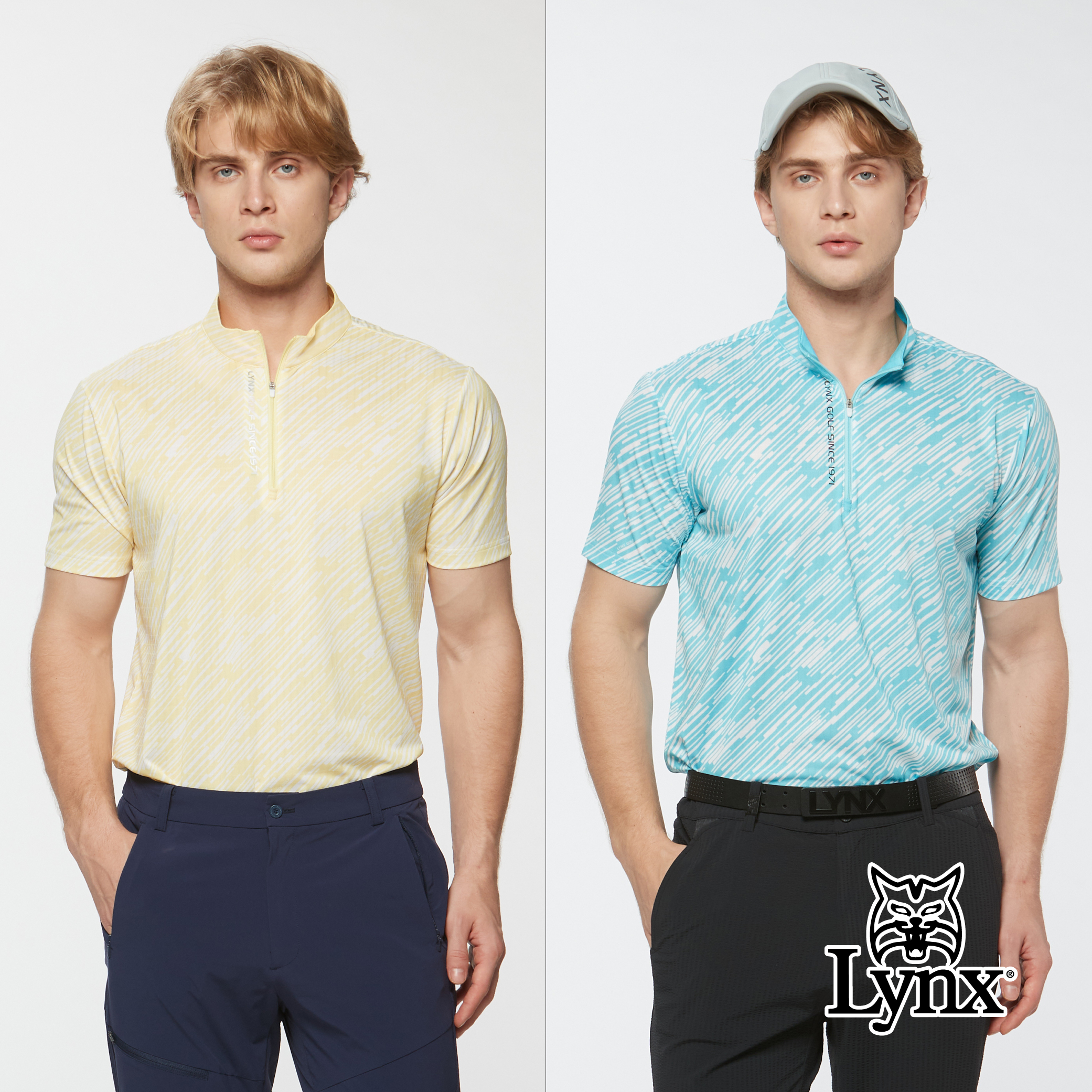 男款吸濕排汗小方格花紋半開襟短袖POLO衫