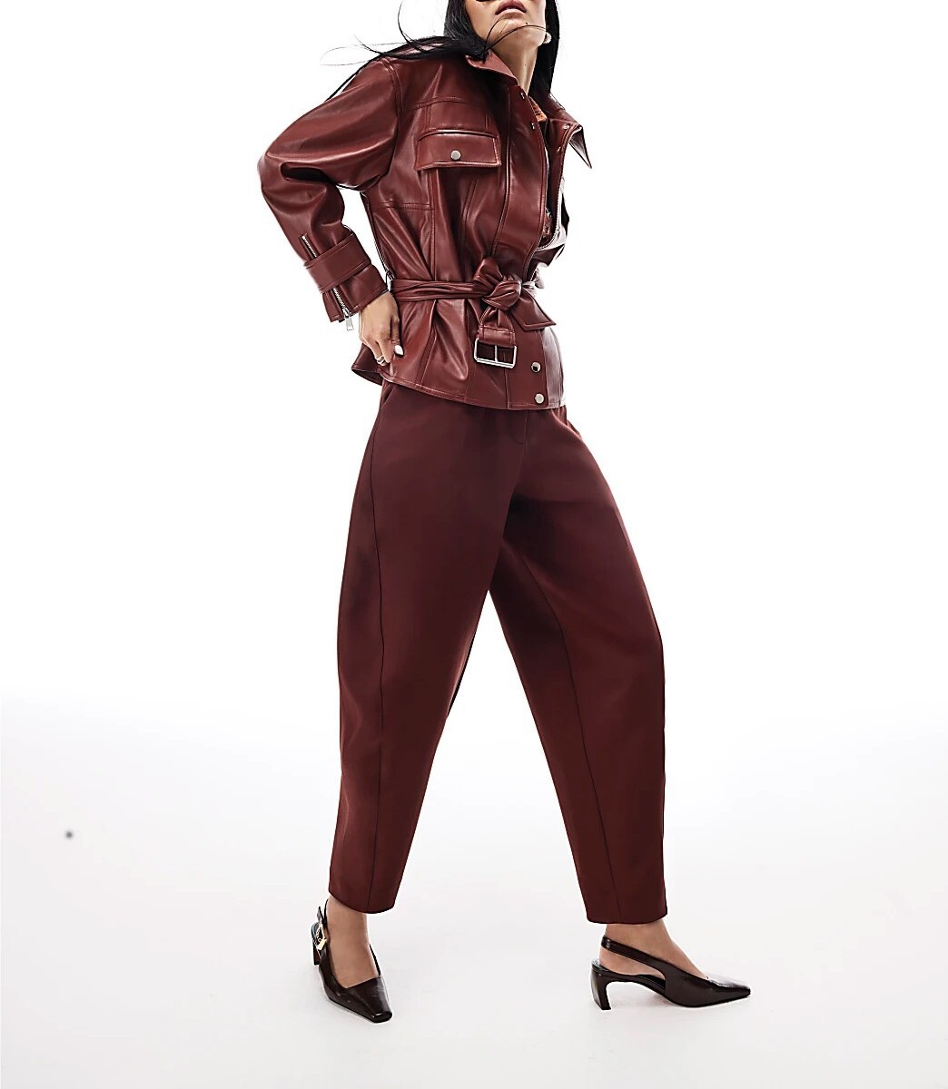 Brown摩卡巧克力色桶型西裝褲