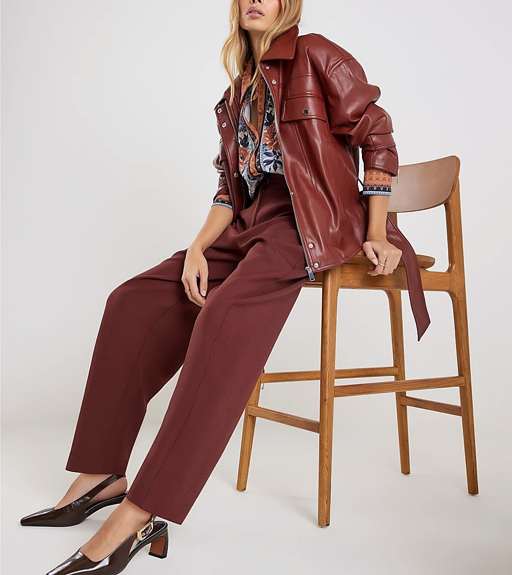 Brown摩卡巧克力色桶型西裝褲