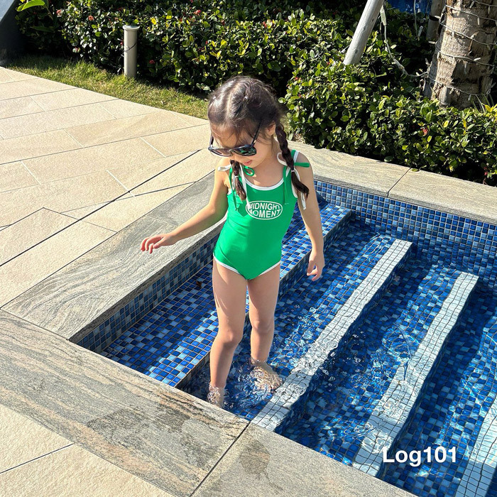 正韓夏log101 七色撞色邊連身泳衣