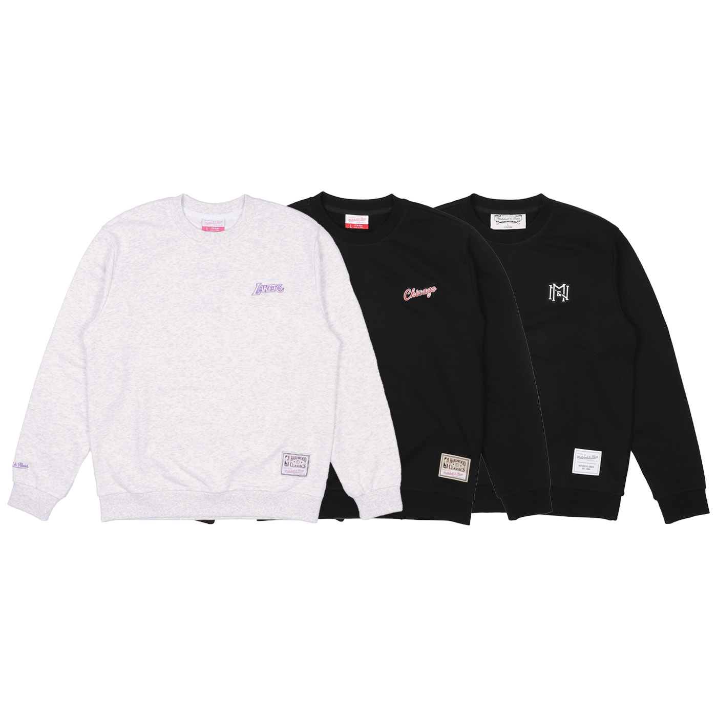 Mitchell & Ness NBA SWEATSHIRT 黑色 灰色 公牛 湖人 M&N 基礎款 長T 大學T【CR0375】