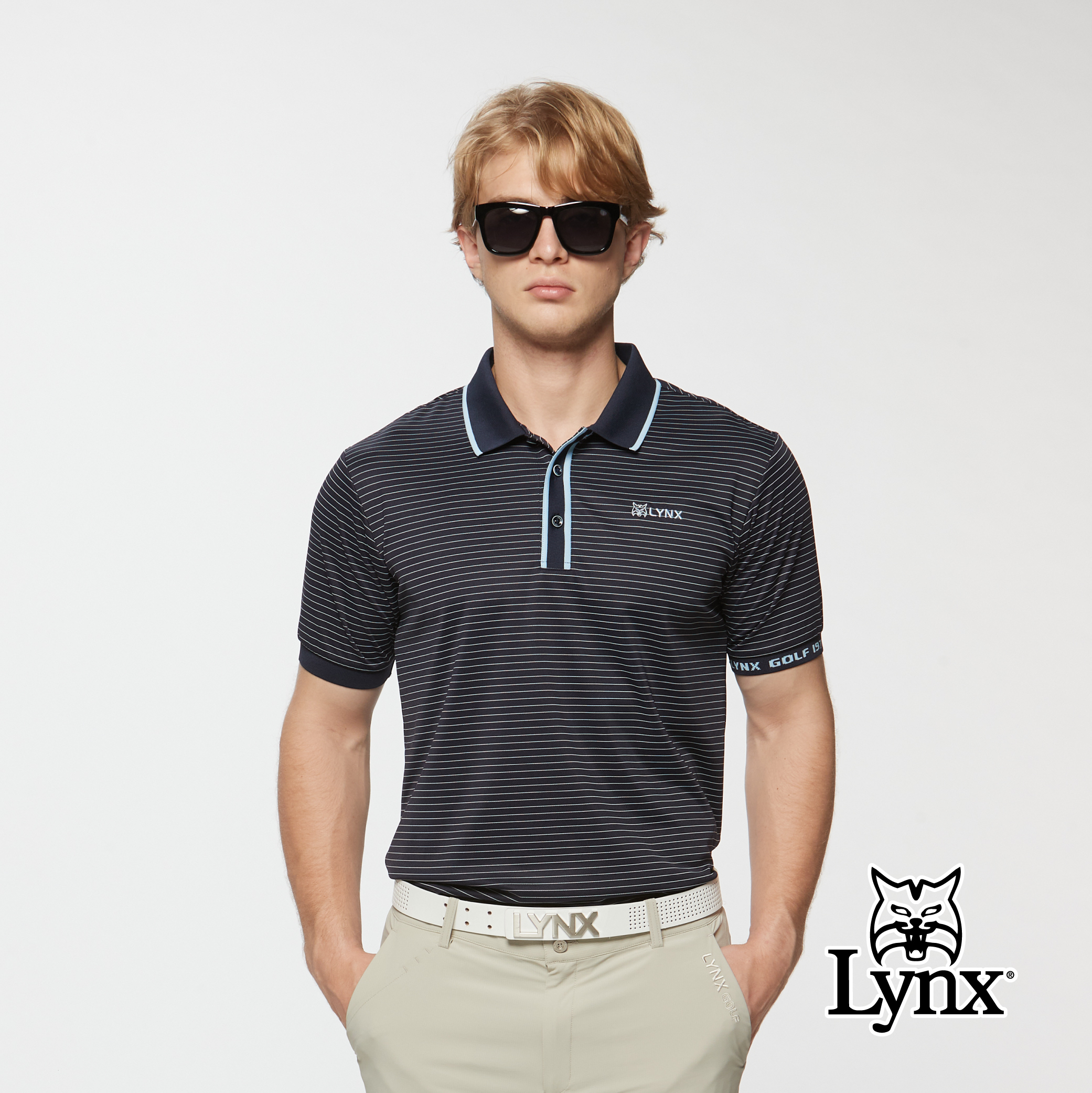 男款橫條紋路羅紋造型袖口胸袋款短袖POLO衫