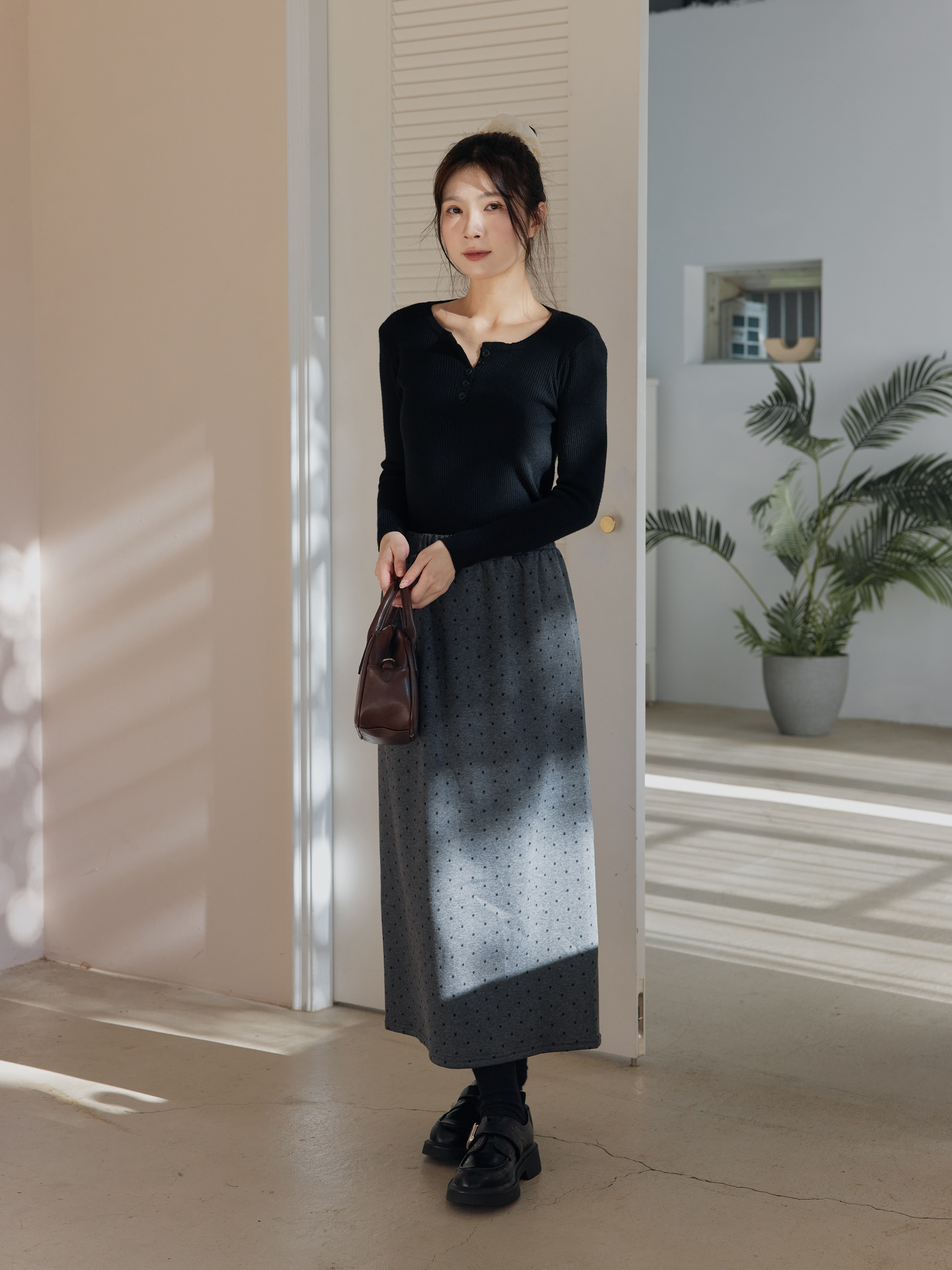 氣質小圓點鬆緊長裙
