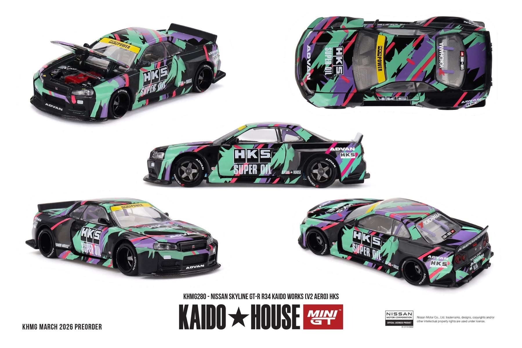 預訂 Pre Order - Kaido House Nissan Skyline GT-R R34 Kaido Works (V2 Aero) HKS      (KHMG280)