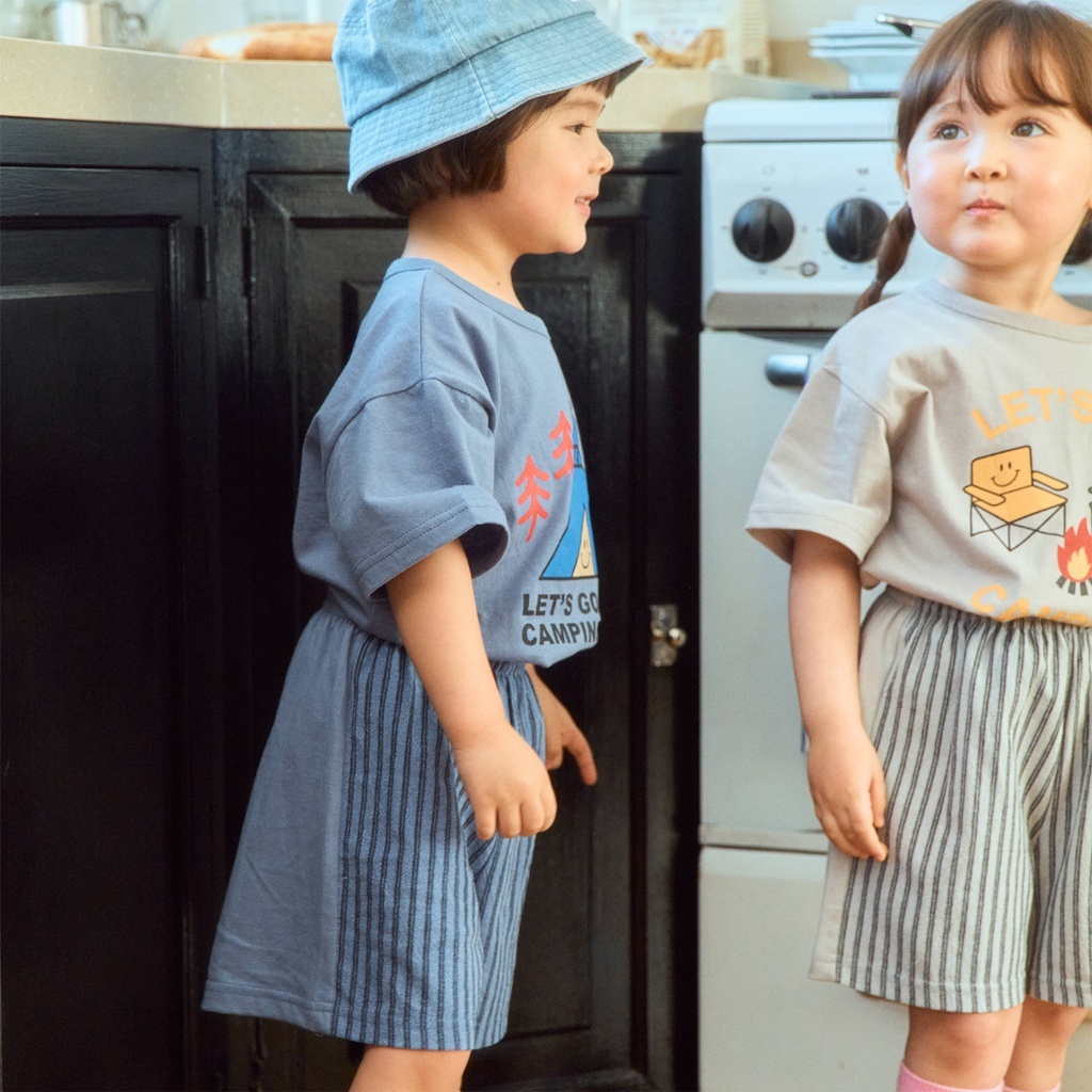 正韓夏 1stblue 三色日式直條彩虹小標短褲