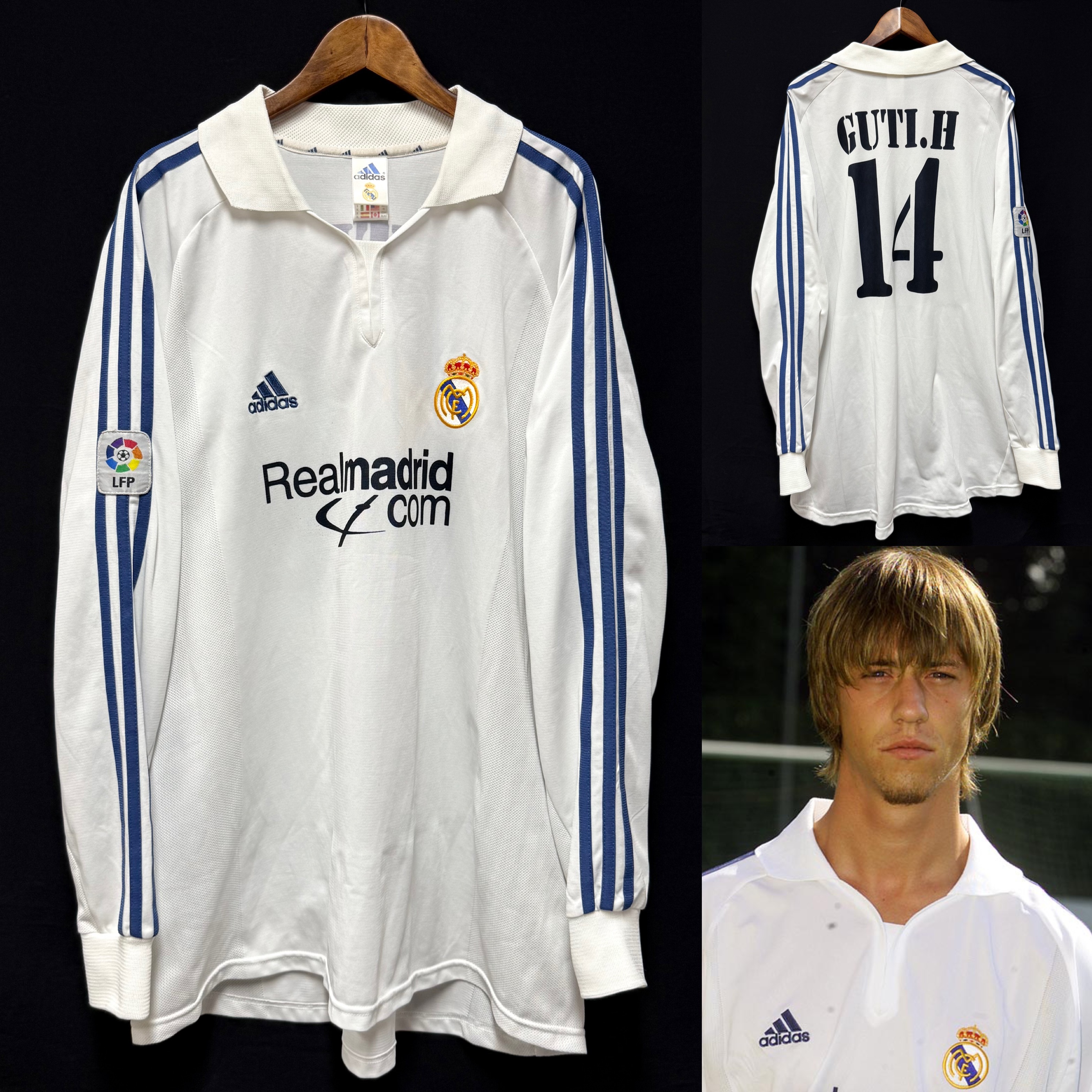 (Match Issue) Real Madrid 2001-2002 Adidas L/S Home Match Worn Issue Shirt #14 GUTI H