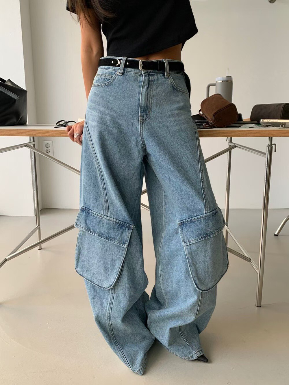 #AF67時髦口袋寬褲