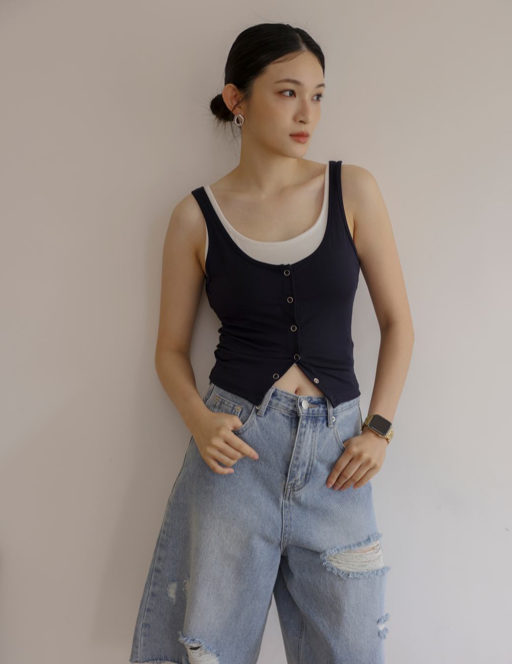 壓扣兩件式Bra Top背心（深藍色/3尺寸）