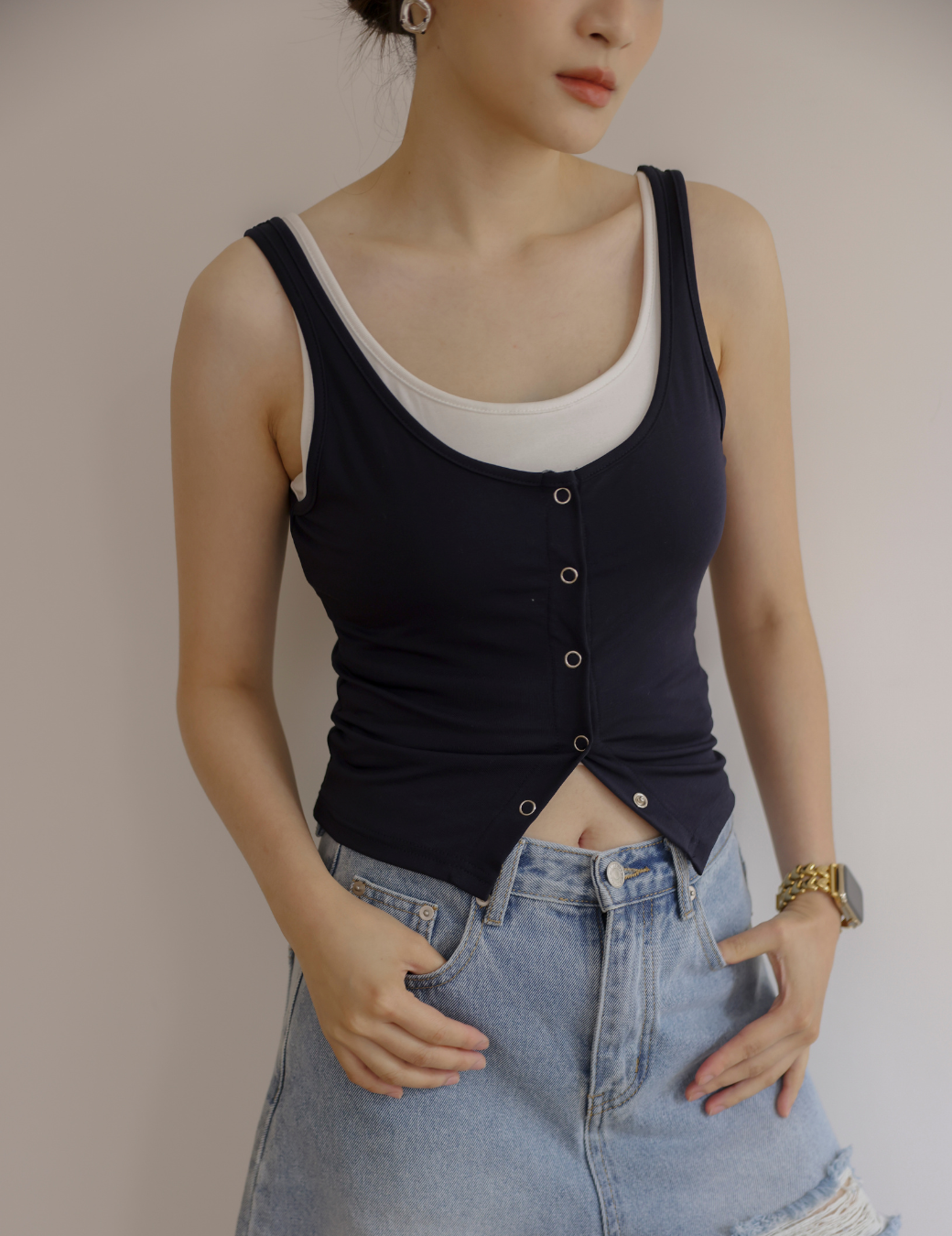 壓扣兩件式Bra Top背心（深藍色/3尺寸）