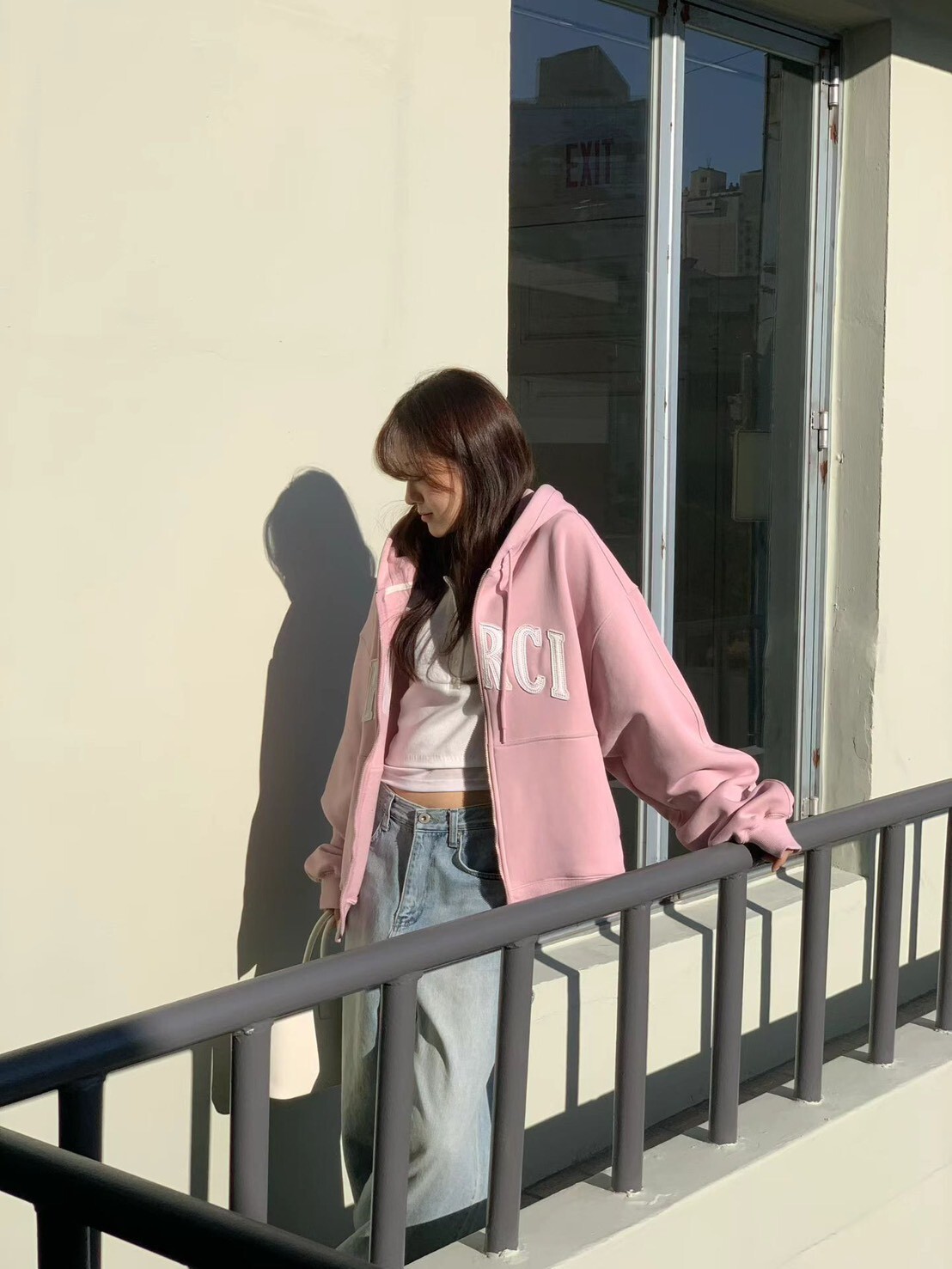 #AF68貼布MERCI連帽外套(灰/墨/粉)