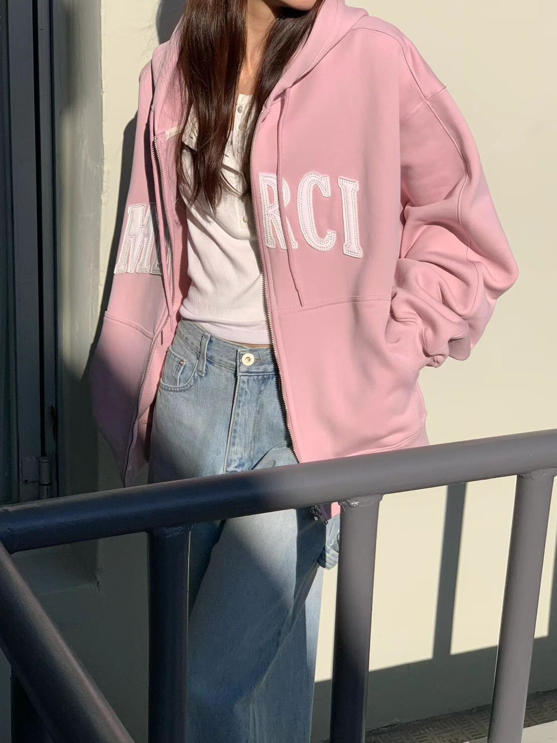 #AF68貼布MERCI連帽外套(灰/墨/粉)