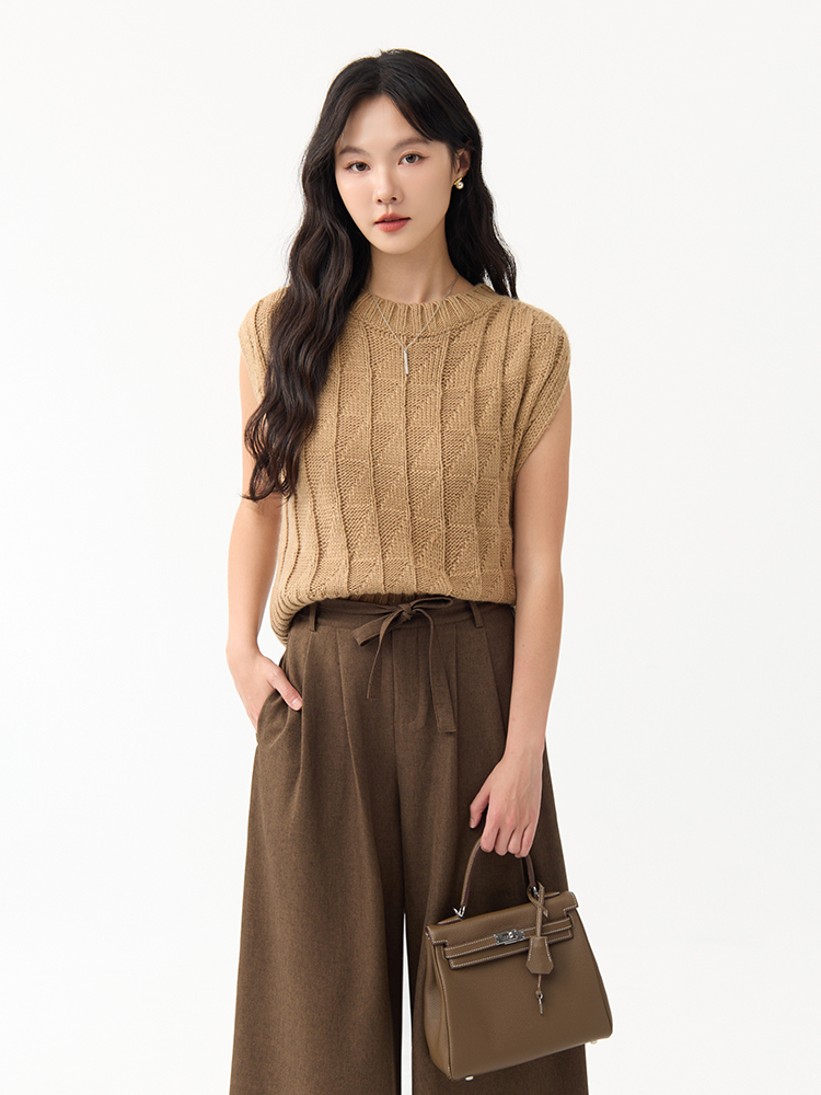 OH!HER 立體格紋針織背心（20%羊毛）