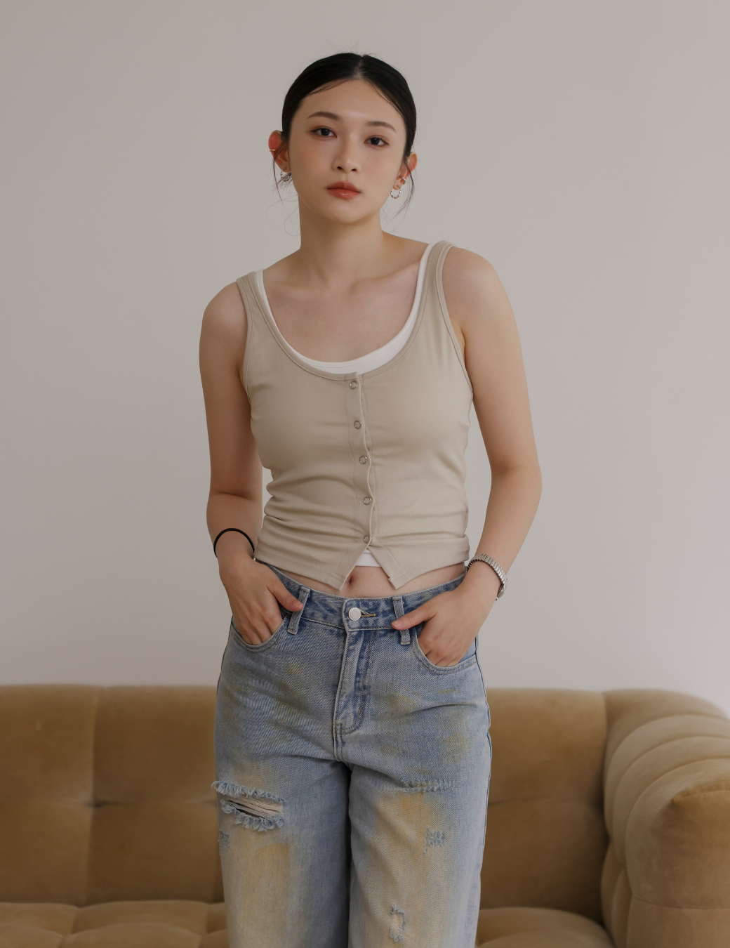 壓扣兩件式Bra Top背心（淺杏色/3尺寸）