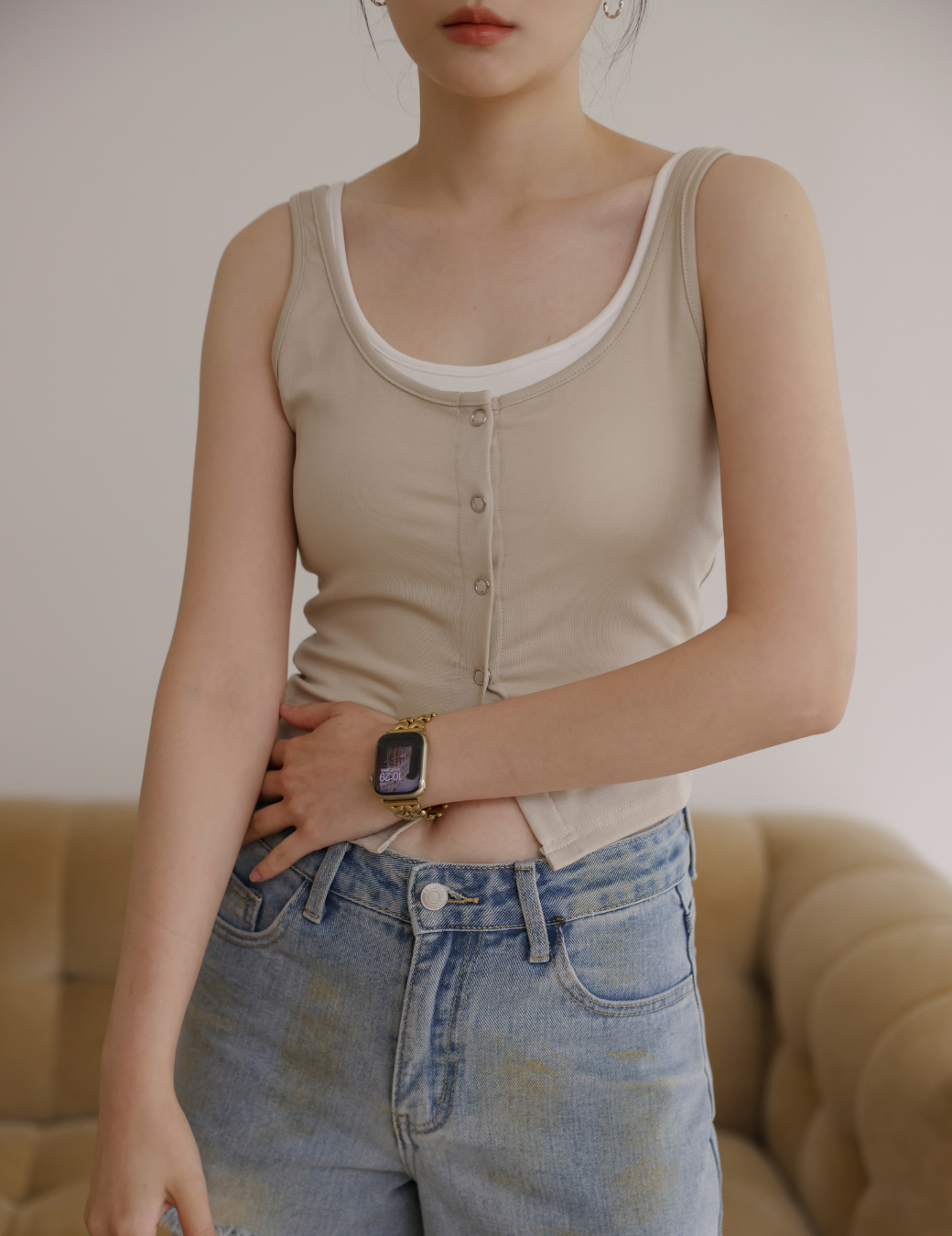 壓扣兩件式Bra Top背心（淺杏色/3尺寸）