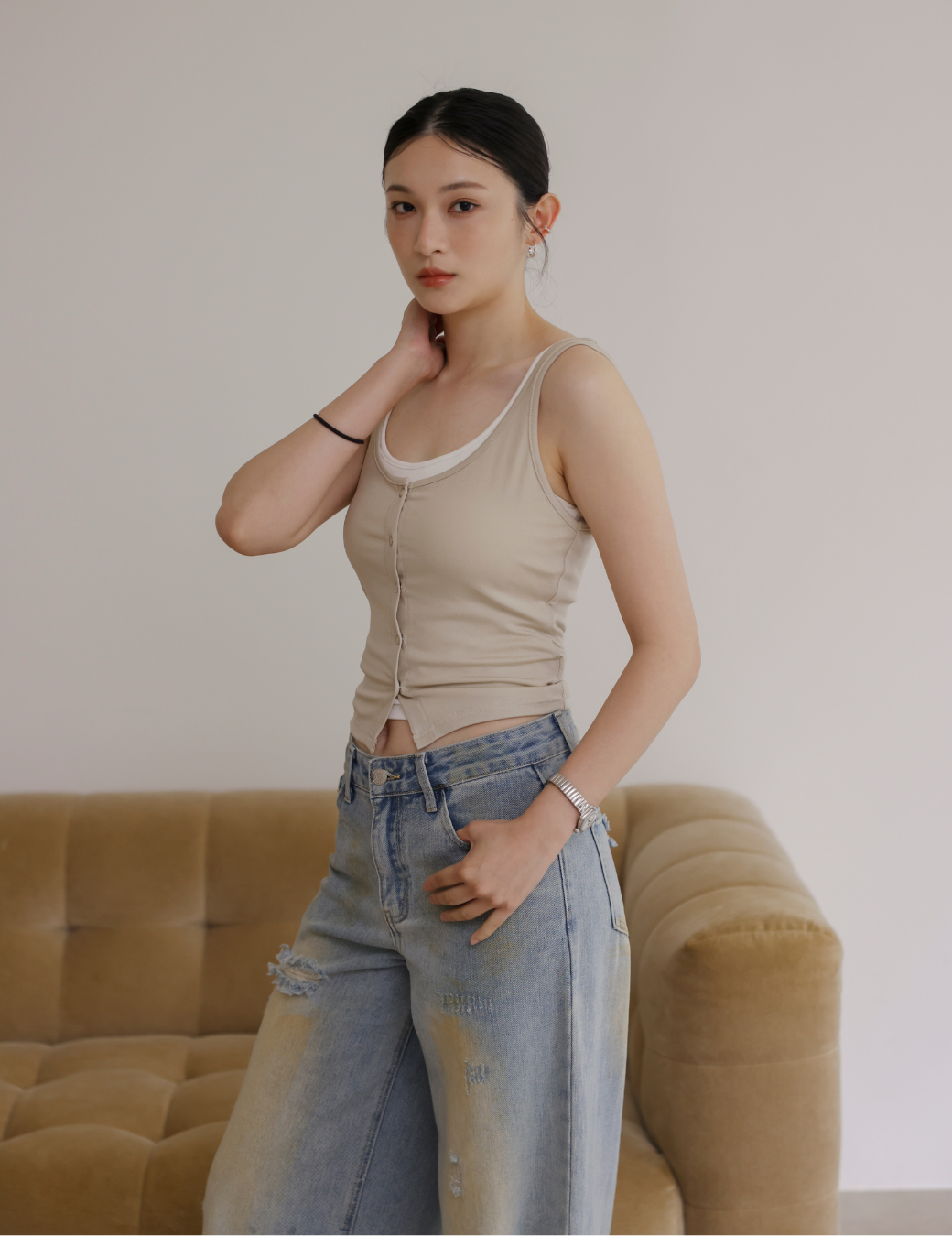 壓扣兩件式Bra Top背心（淺杏色/3尺寸）