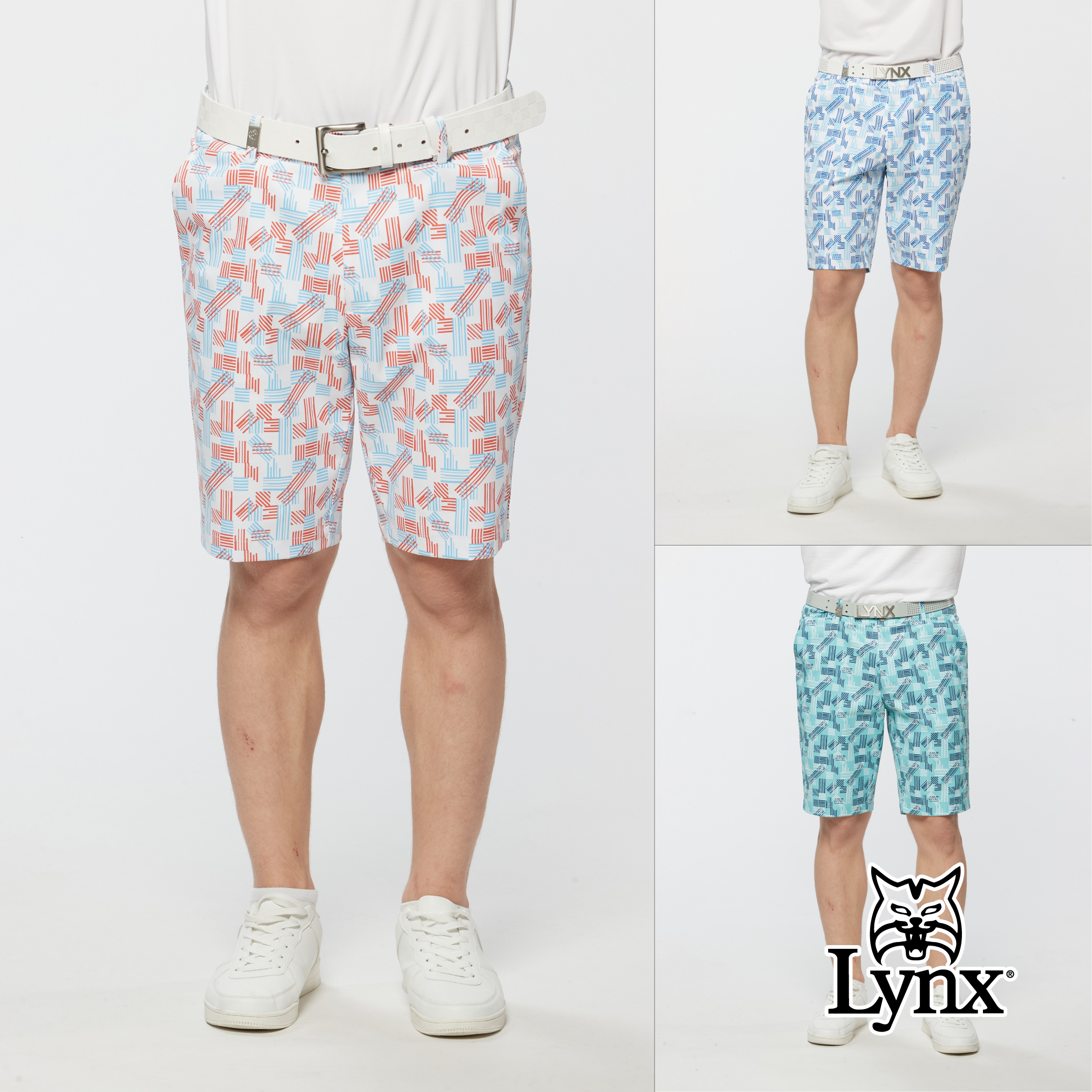 男款防潑水SORONA紗線材質滿版印花高爾夫短褲