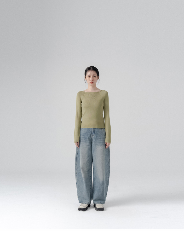 Textured Square Neck Ribbed Elastic Knit Top - Green【01099231】in stock+pre-order