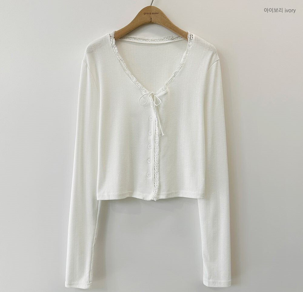 韓國grace muse授權 蕾絲花邊低調織紋排扣開襟衫