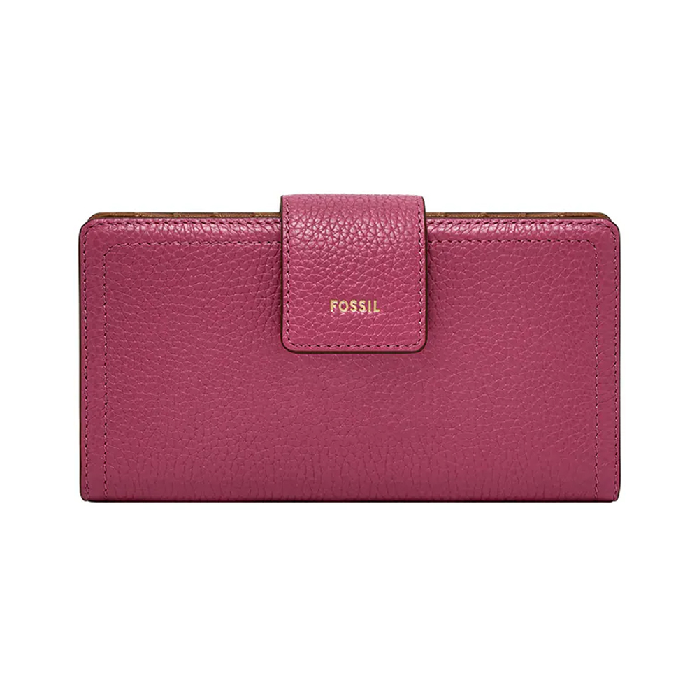 Logan 真皮扣式RFID防盜中長夾-桃紅色 SL7830658