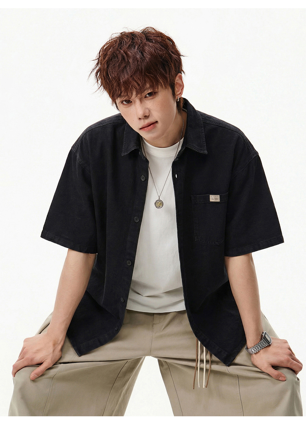 美式復古水洗丹寧短袖襯衫 MC7186