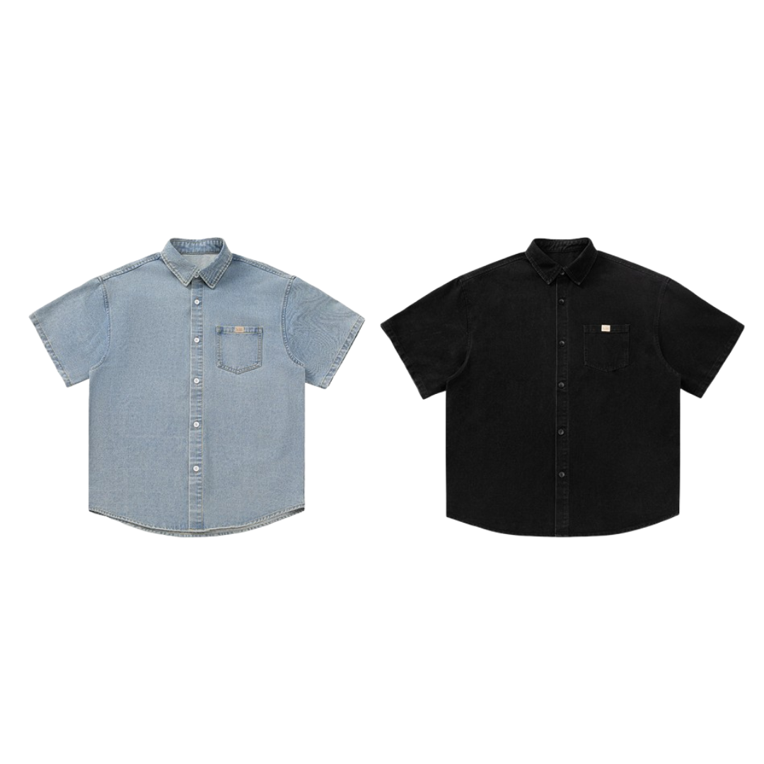 美式復古水洗丹寧短袖襯衫 MC7186