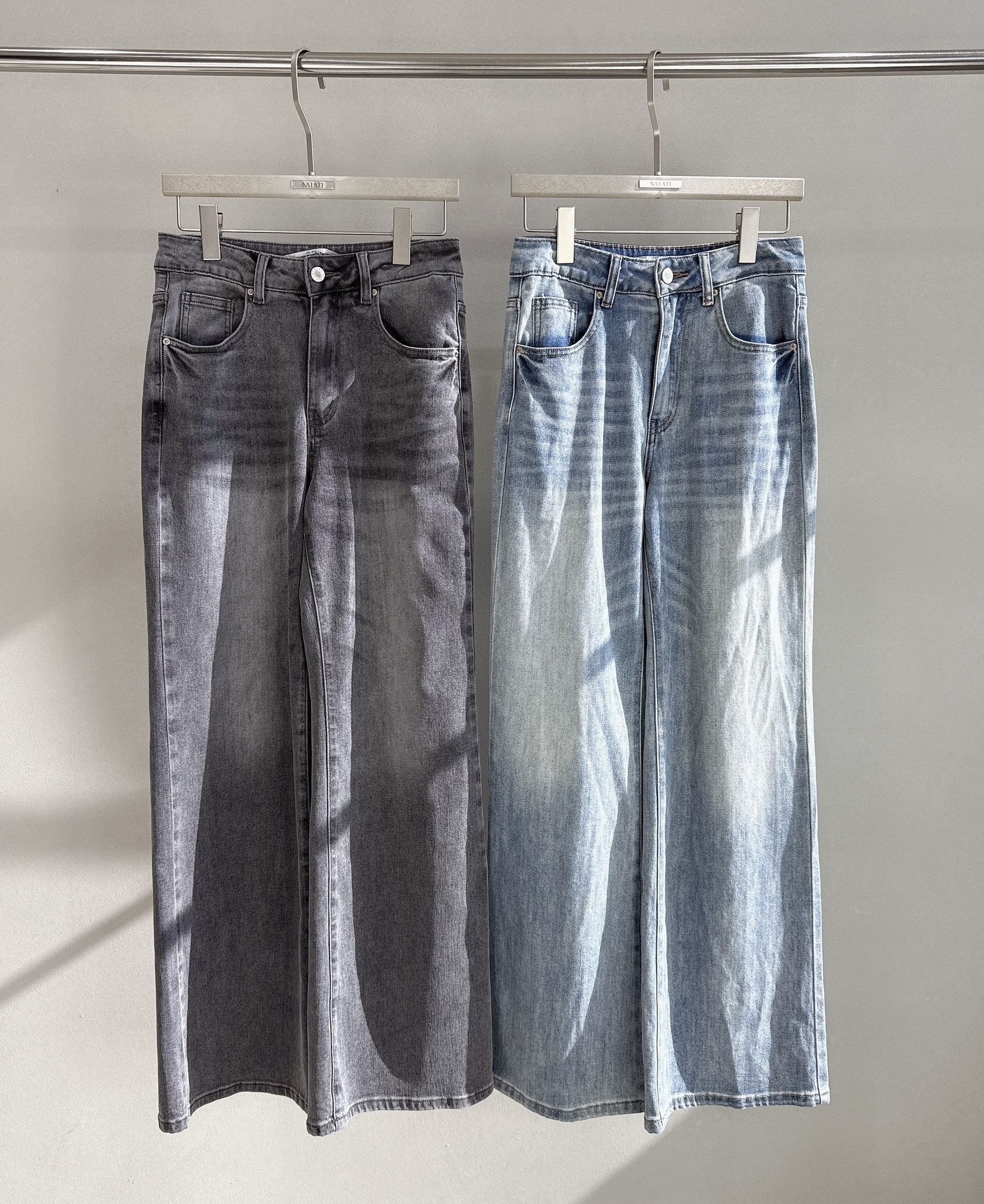 素面刷色牛仔寬褲 2010藍 2011灰