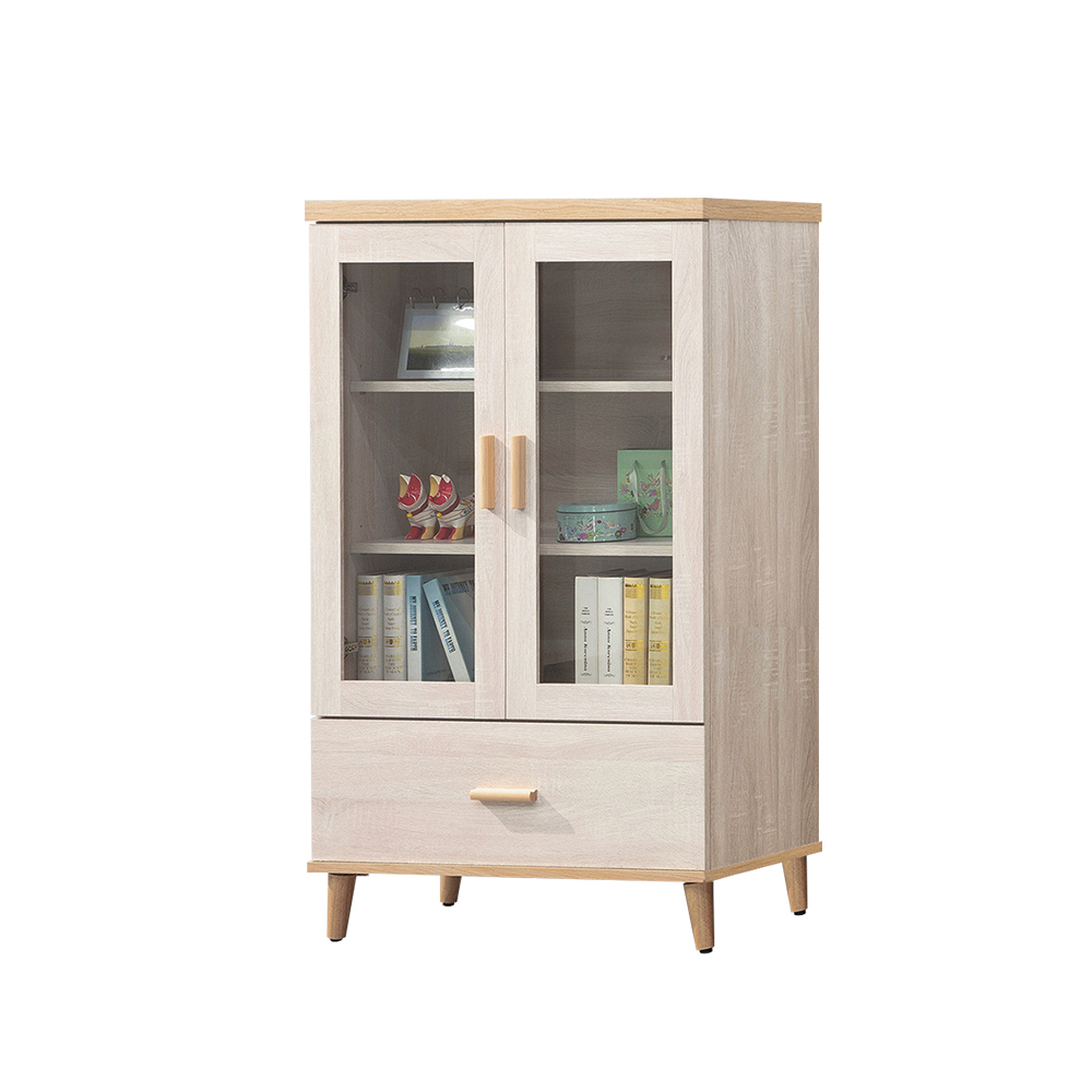 柏蒂家居-米諾2.7尺二門一抽中展示櫃/書櫃/收納置物矮櫃