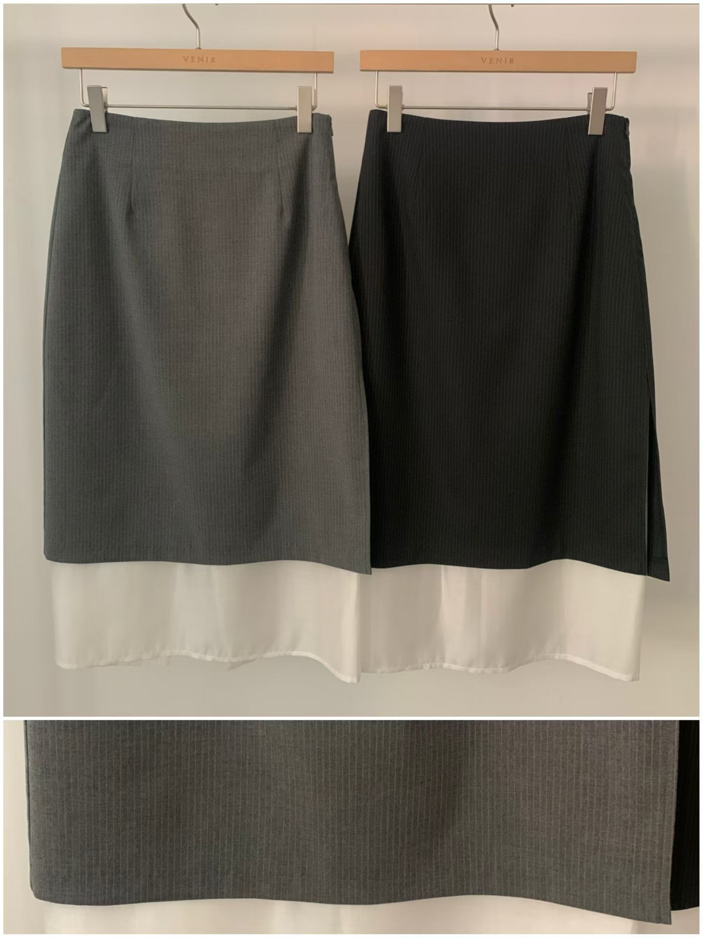 VR6007 假兩件式雪糕條紋西裝裙