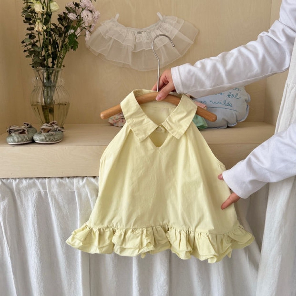 翻領花邊無袖上衣