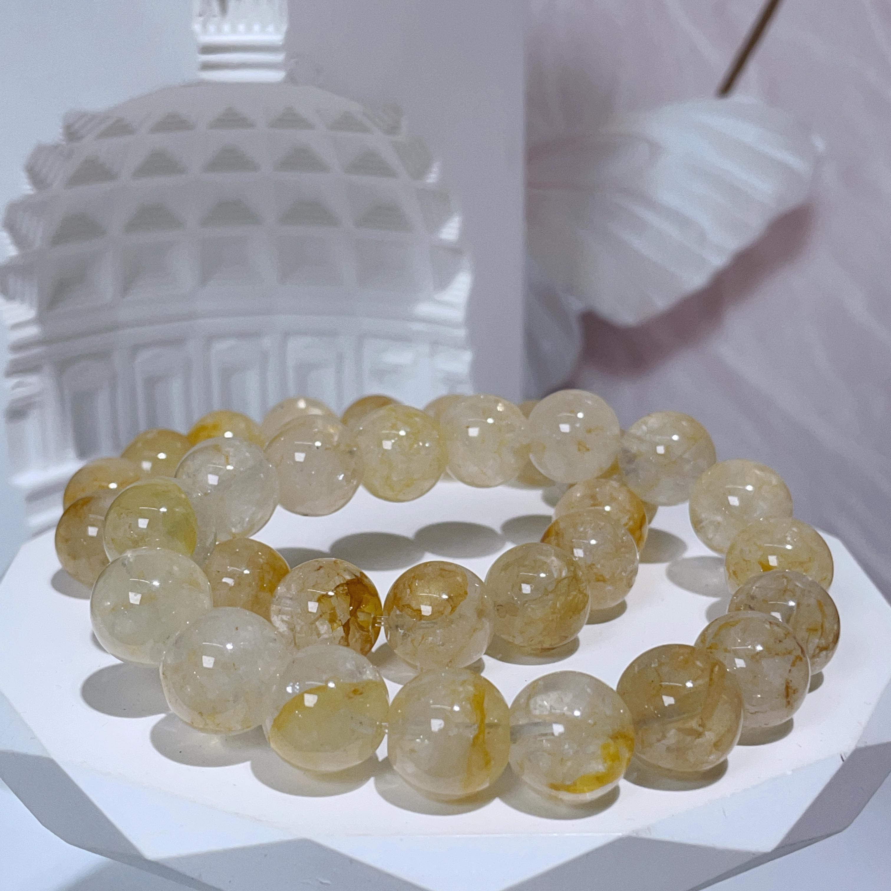 黃閃片膠花手串 13mm