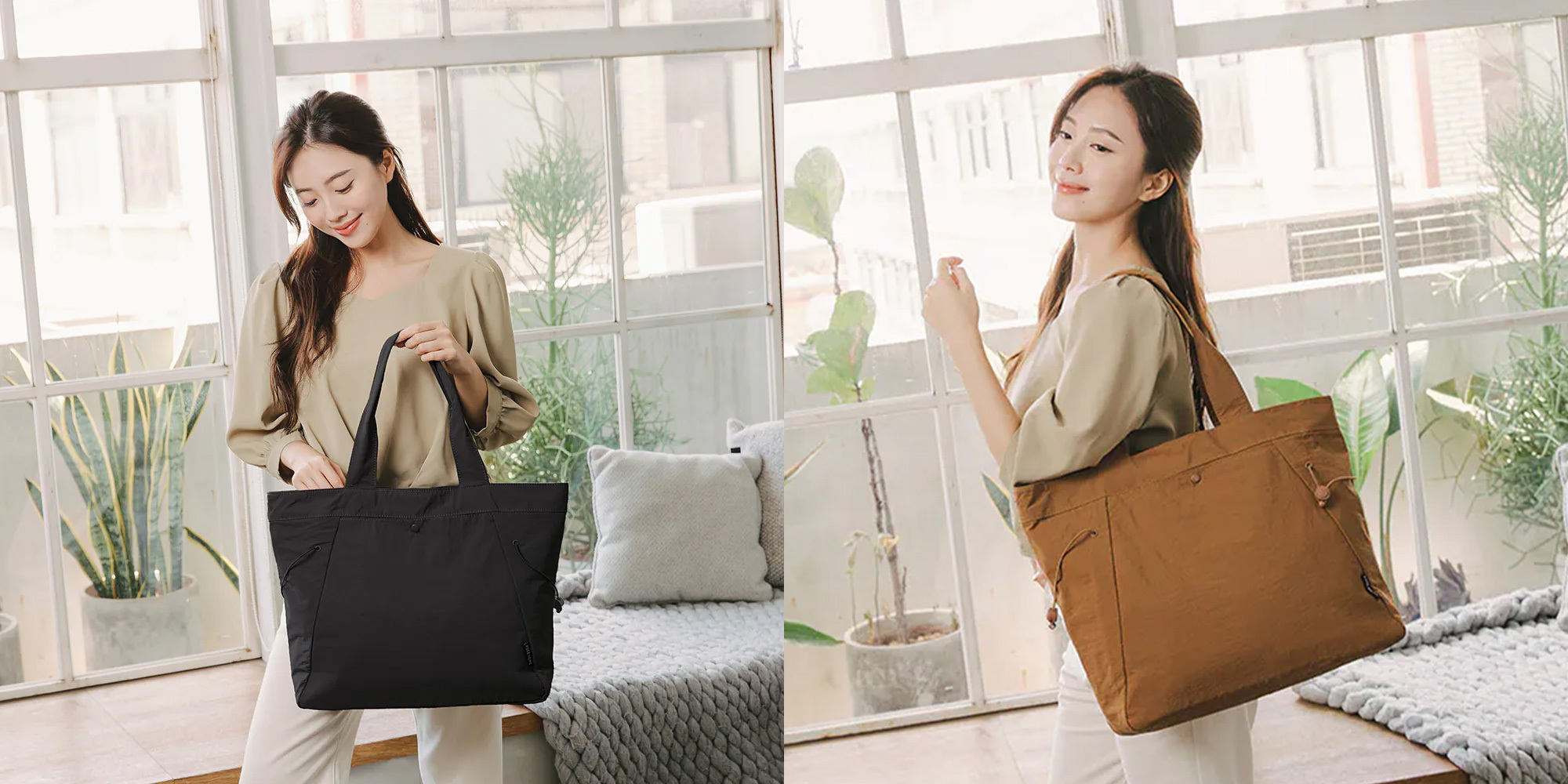 媽媽包推薦5:日系休閒輕柔純色尼龍大容量單肩包