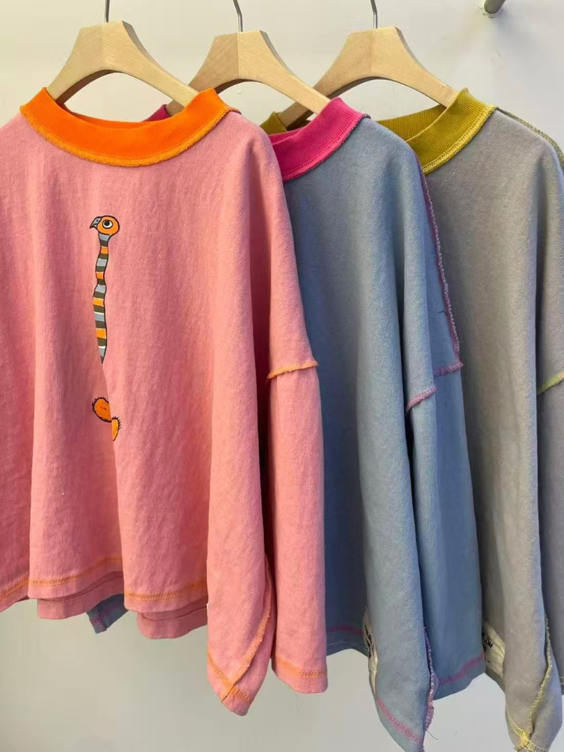 穿了看起來更有精神★韓系撞色減齡棉上衣