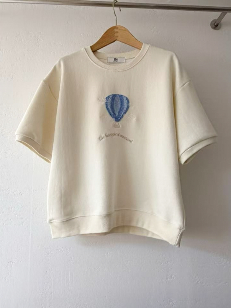 刺繡熱氣球減齡棉T｜韓系寬鬆休閒上衣