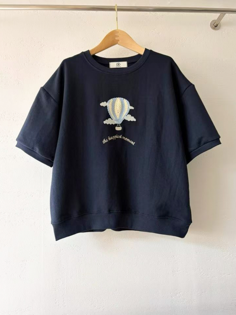 刺繡熱氣球減齡棉T｜韓系寬鬆休閒上衣
