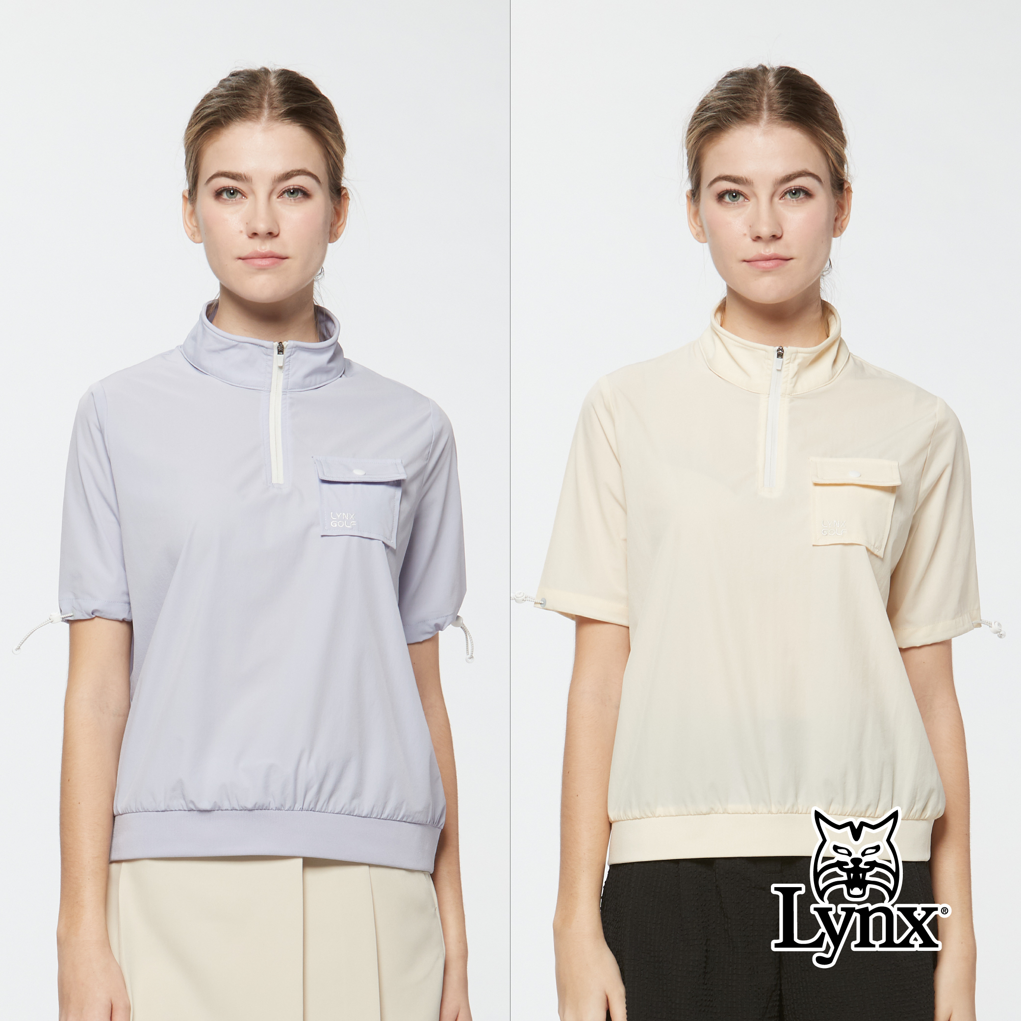 女款吸濕排汗四面彈寬鬆版半開襟短袖上衣