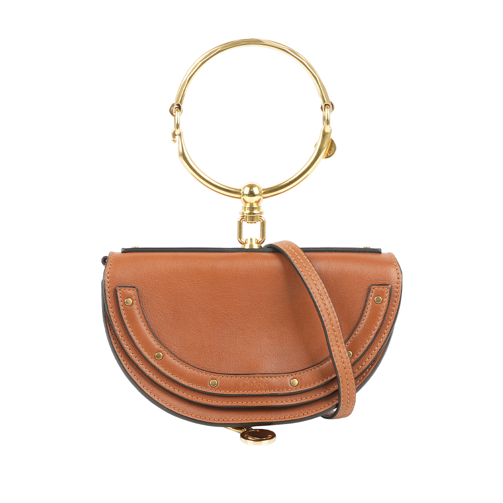 【Chloé】Nile 尼羅河系列小牛皮迷你半月手鐲包(焦糖色)