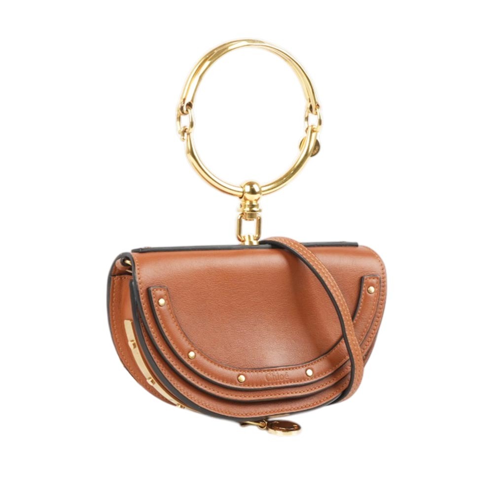 【Chloé】Nile 尼羅河系列小牛皮迷你半月手鐲包(焦糖色)