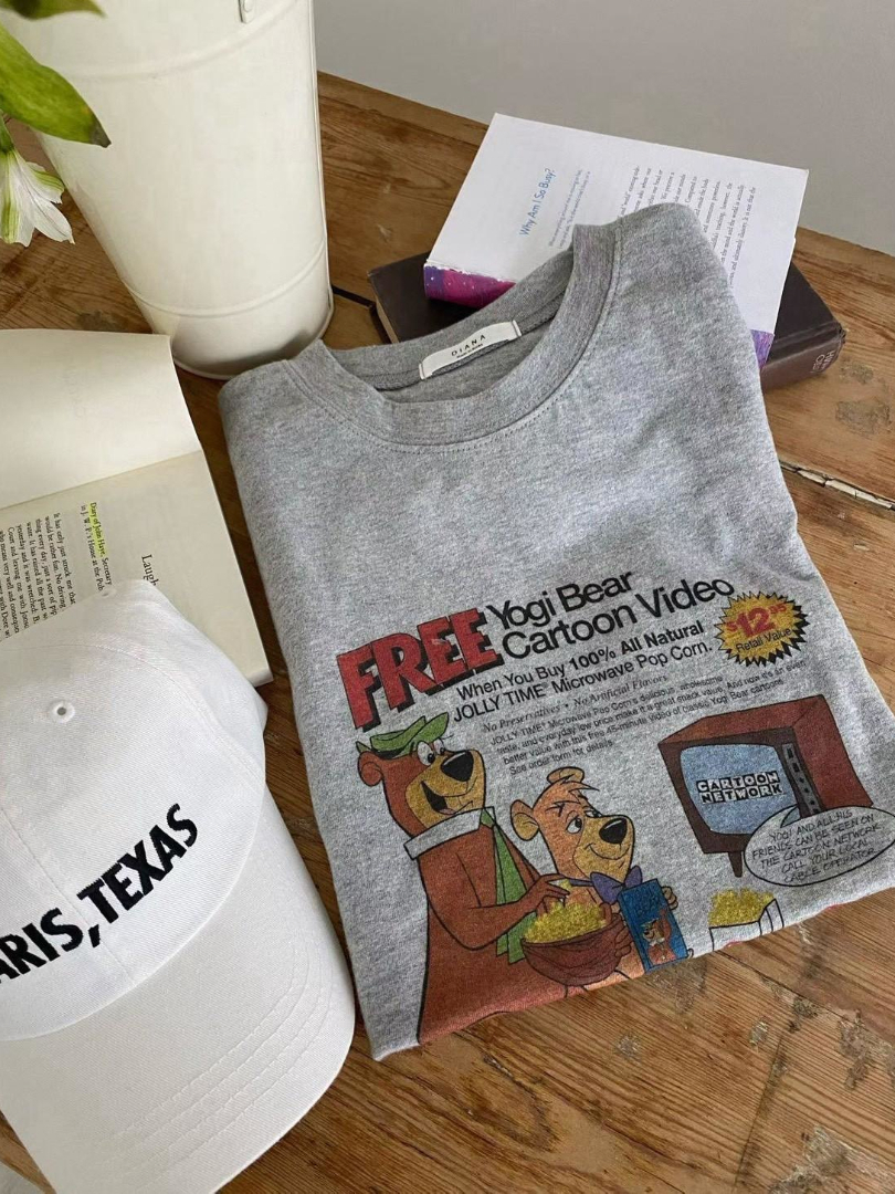 美式復古卡通印花棉T｜休閒百搭短袖上衣