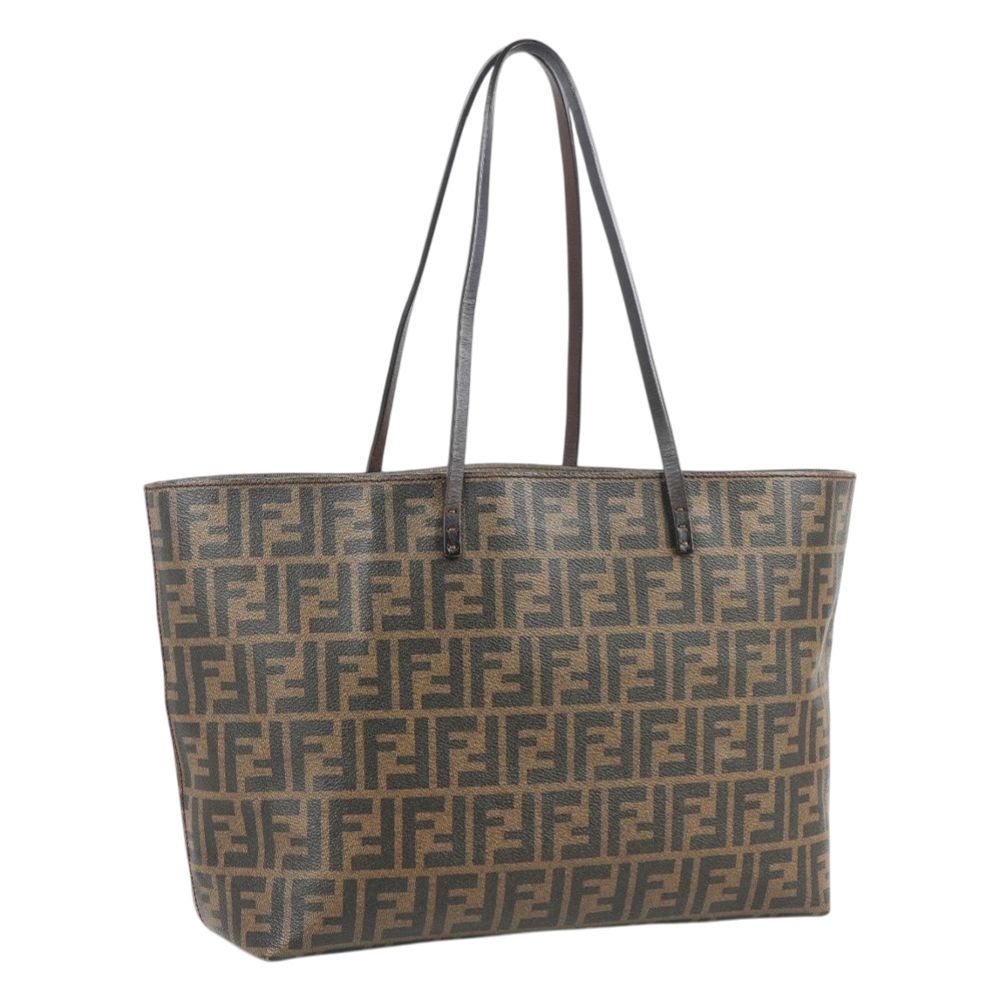 【Fendi】FF Logo 滿版塗層帆布拉鍊托特包(棕色)